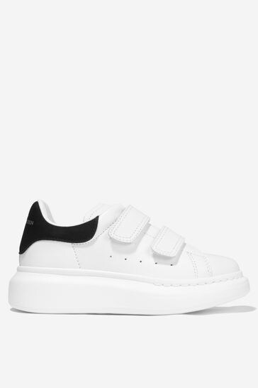 Kids Leather Velcro Strap Trainers in White