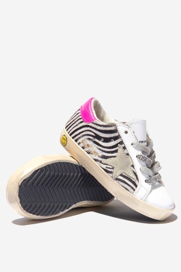 Girls Leather Suede Star Zebra Trainers in White