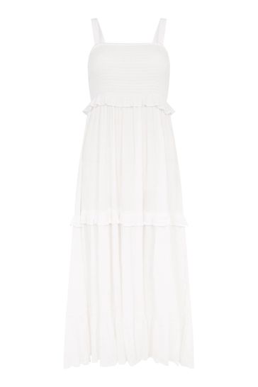 Buy F☀F White Beach Tiered Midi Dress ...