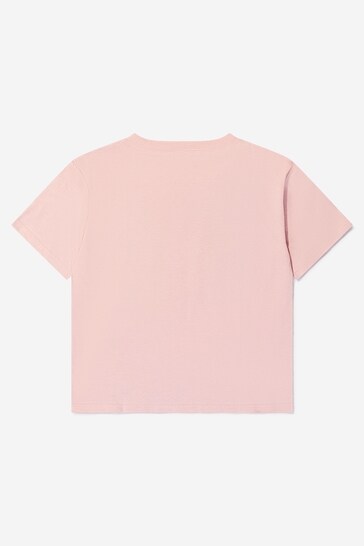 키즈 코튼 저지 로고 티셔츠 인 핑크