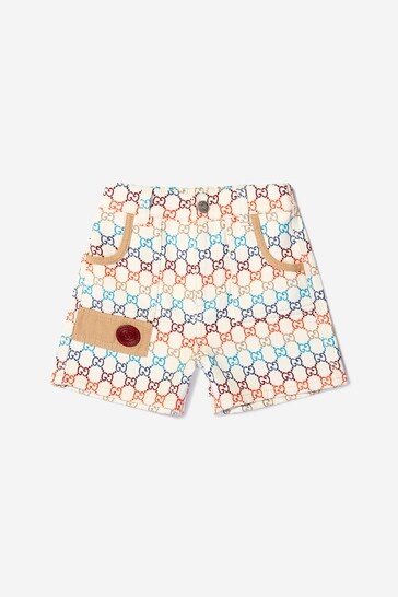 Girls Embroidered GG Jacquard Shorts in Cream