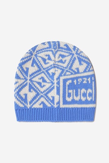 Baby Boys Cotton And Wool Geometric Hat in Blue