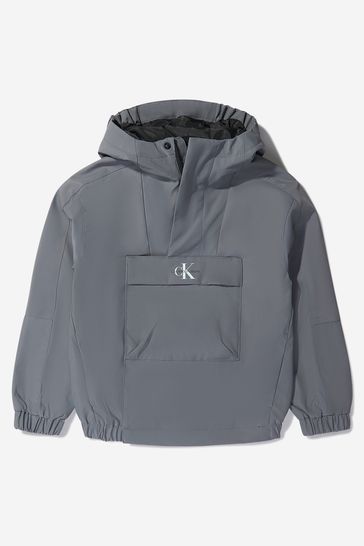 Boys Monogram Hooded Jacket in Grey