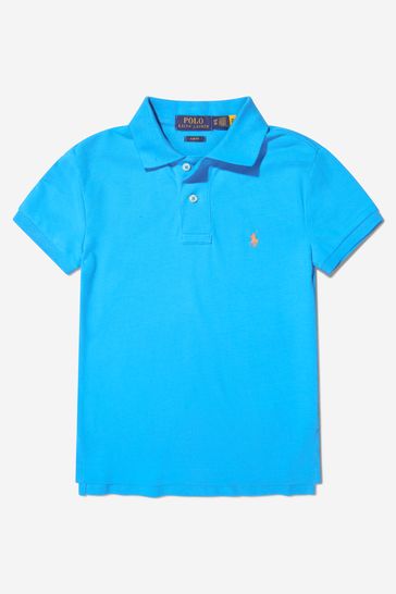 소년 면 슬림 핏 폴로 셔츠 에 블루