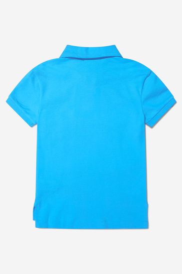 소년 면 슬림 핏 폴로 셔츠 에 블루