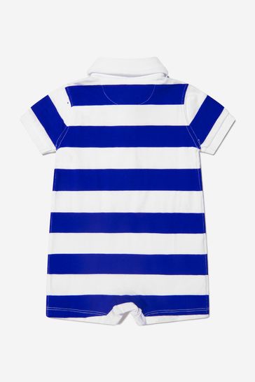 Baby Boys Cotton Jersey Striped Rugby Romper in Blue