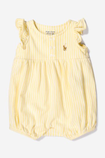 Baby Girls Cotton Bubble Romper in Yellow