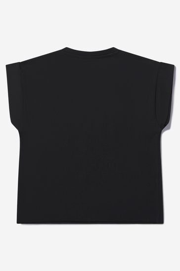 걸스 코튼 로고 프린트 티셔츠 인 블랙