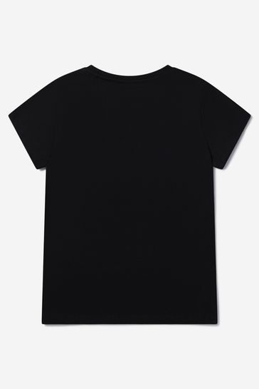 걸스 코튼 로고 프린트 티셔츠 인 블랙