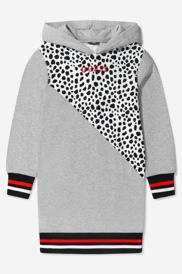 Girls French Terry Long Sleeve Hooded Dress in Grey