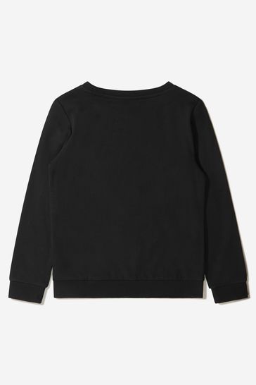 블랙 의 소년 양털 로고 프린트 스웨트 셔츠