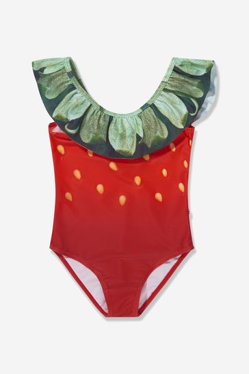 Molo Girls Red Recycled Polyester Strawberry Swimsuit