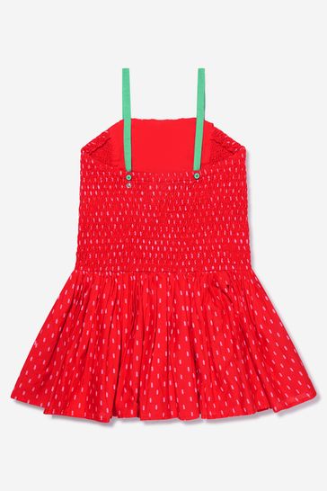 Girls Cotton Strawberry Dress With Leaf Wings in Red