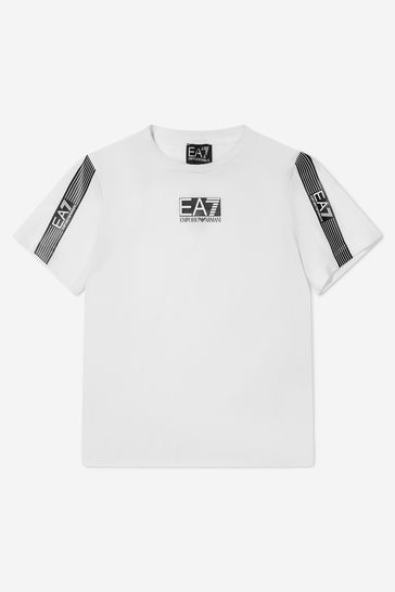 Boys Cotton Logo Print T-Shirt in White