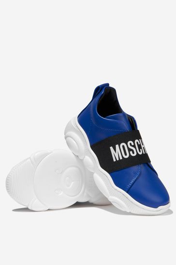 Unisex Leather Logo Slip-On Trainers in Blue