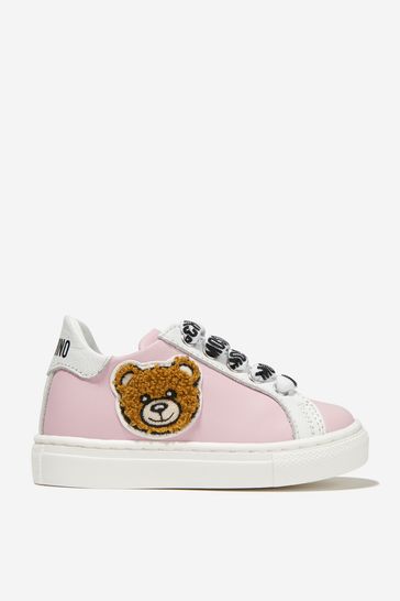 Girls Leather Teddy Bear Trainers in Pink