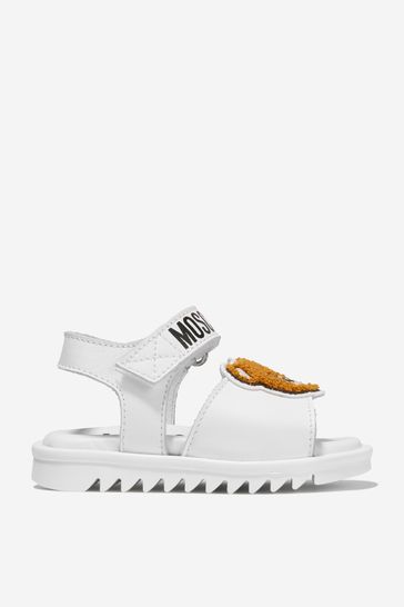 Girls Leather Teddy Bear Sandals in White