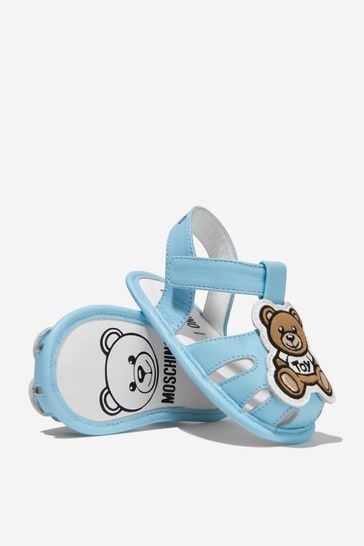 Baby Boys Leather Teddy Bear Sandals in Blue