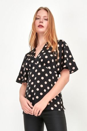 Buy M\u0026Co Black Polka Dot Satin Top from 