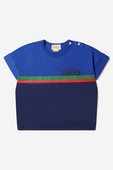 Baby Cotton Jersey Web Trim T-Shirt in Blue