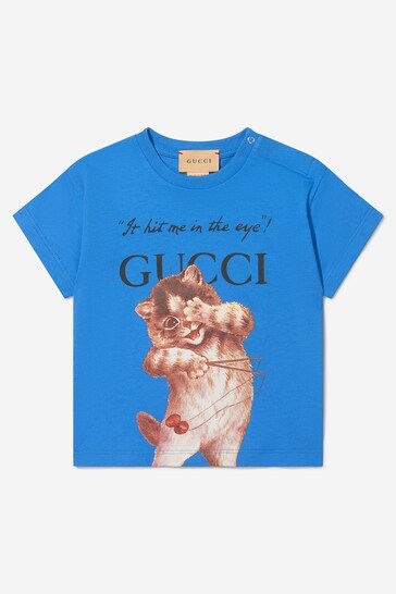 Baby Cotton Jersey Kitten Logo T-Shirt in Blue