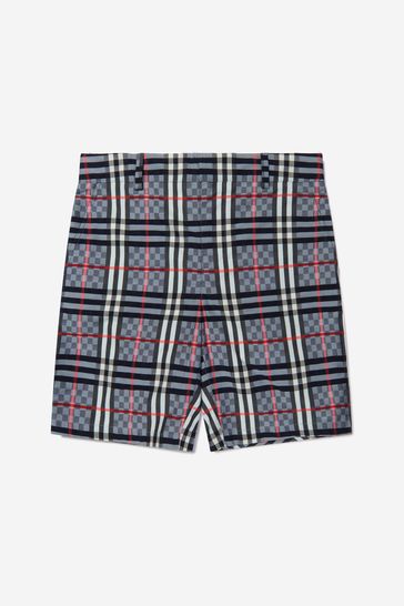 Boys Cotton Check Shorts in Blue