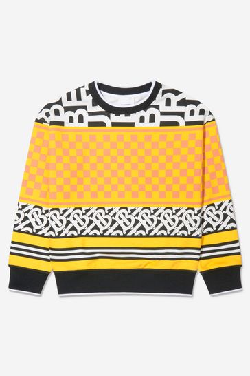 Kids Montage Print Cotton Sweatshirt in Yellow