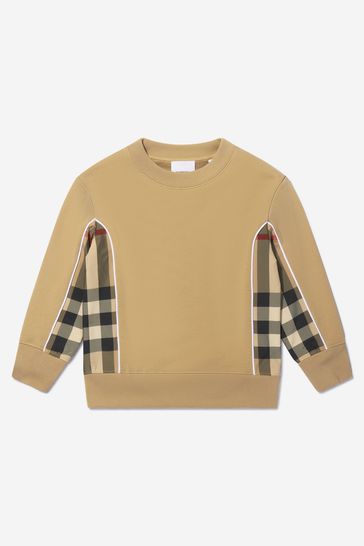 Boys Cotton Check Panel Sweatshirt in Cream