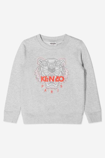 Kenzo Girls Grey Fleece Tiger Sweatshirt