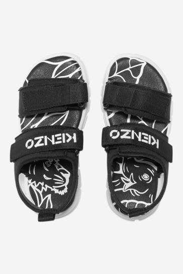 Unisex Sporty Logo Sandals in Black