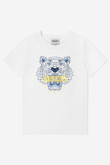 Kenzo Kids White Organic Cotton Tiger Print T-Shirt