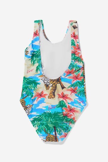 Girls Sea Jungle Print Swimsuit in White