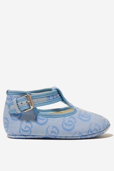 Baby GG Jacquard Moccasins in Blue