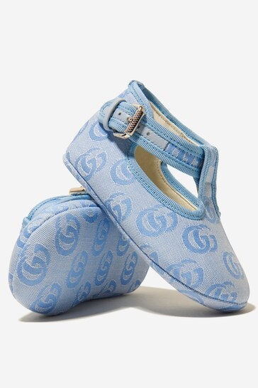 Baby GG Jacquard Moccasins in Blue