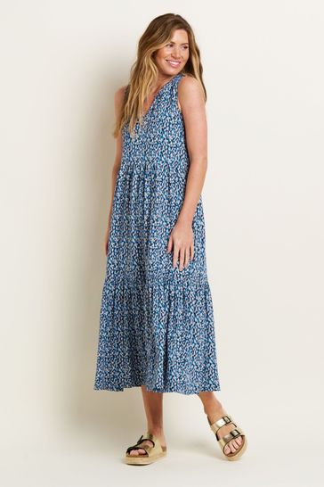 Brakeburn Blue Brushed Camo Notch Maxi Dress