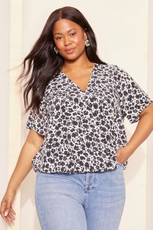 Black and white blouse plus size top