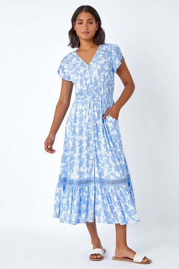 Lace ladder detail midi sales dress