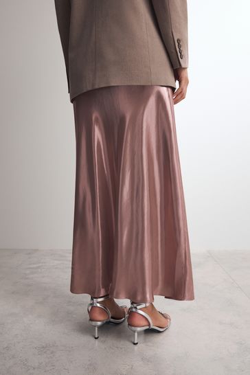 Satin maxi skirt rose gold online