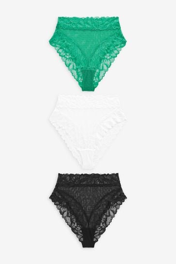 Womens Three Pack Teal Green Floral Lace Midi Briefs