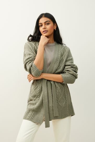 Sage Green Cable Belt Cardigan