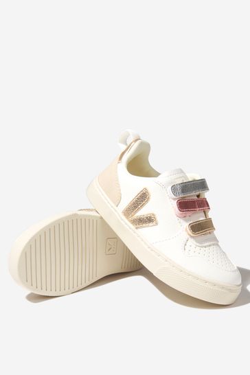 حذاء رياضي جلد خالي من الكروم أبيض للبنات ‪ V-10‬