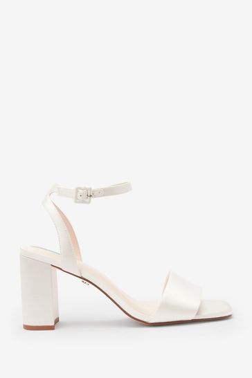 Ivory White Forever Comfort Wedding Satin Block Heel Bridal Sandals
