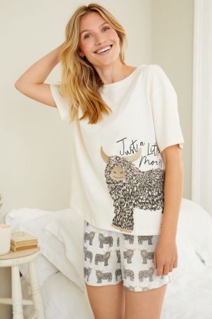 Ecru Hamish The Highland Cow Cotton Short Set Pyjamas