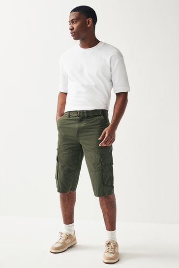 Khaki belted shorts on sale