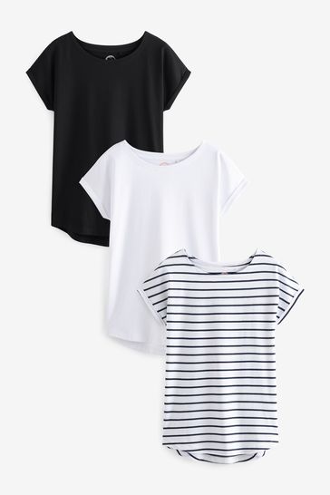 Black/White/Stripe Cap Sleeve T-Shirts 3 Pack