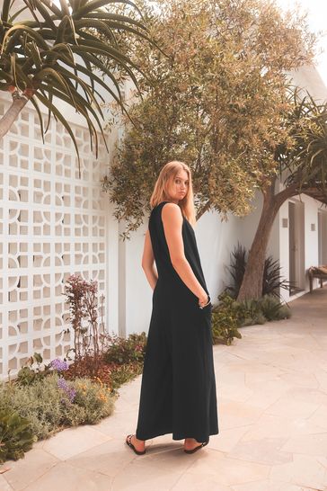 Black 100 Cotton Sleeveless Jumpsuit