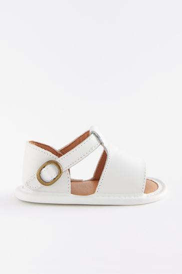 White Leather Pram Sandals 0 24mths
