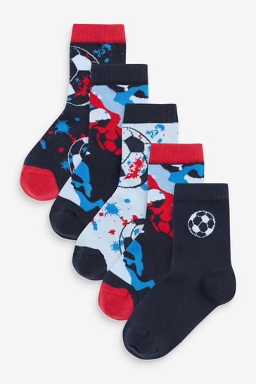 Blue Red Football 5 Pack Cotton Rich Socks