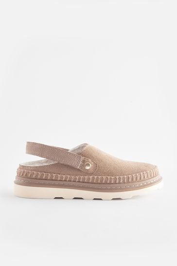 Neutral Beige Borg Lined Clogs