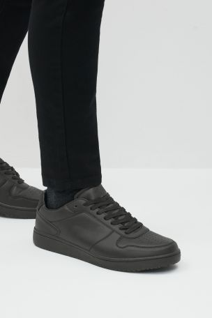 Mens smart black leather on sale trainers